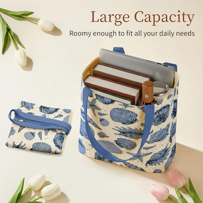 Canvas Tote Bag for Women with Zipper Cute - color: Sea Stars