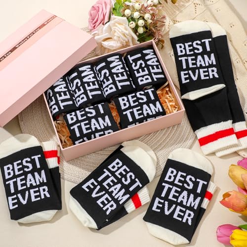 Glitopper 6 Pairs Best Team Ever Gift Socks Bulk Employee Appreciation Gifts for Women Men Team Coworker Staff Office Favors - color: Black