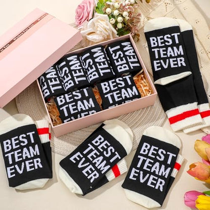 Glitopper 6 Pairs Best Team Ever Gift Socks Bulk Employee Appreciation Gifts for Women Men Team Coworker Staff Office Favors - color: Black