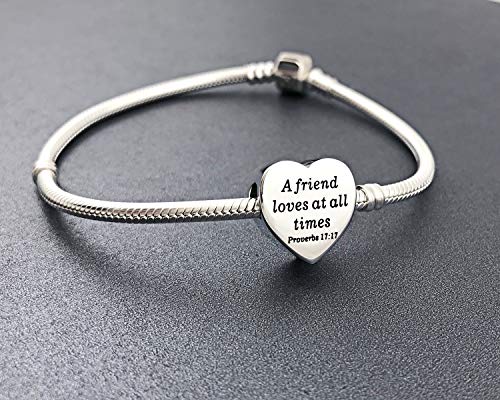 Heart Charm Fit Pandora Charms Bracelet Christian Bible Verse Charm Prayer Faith Religious Charms Gifts for Women - style: A friend loves at all times Proverbs 17:17