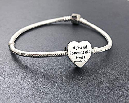 Heart Charm Fit Pandora Charms Bracelet Christian Bible Verse Charm Prayer Faith Religious Charms Gifts for Women - style: A friend loves at all times Proverbs 17:17