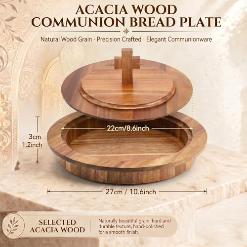Zhehao 1 Pcs Wood Communion Bread Plate for Church Holy Communion Wafer Tray with Lid Elegant Worship Serving Plate for Church Service Ceremony (Acacia Wood Style) - style: Acacia Wood Style