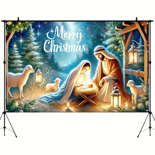 BlissYard Nativity Scene Banner 71x43 Inches Merry Christmas Manger Scene Banner Religious Christian Backdrop for Church Indoor Outdoor Christmas Backdrop Nativity Background Holiday Decoration
