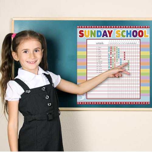 Yeaqee12 Pcs Sunday School Attendance Charts with Sticker, Red - color: Red