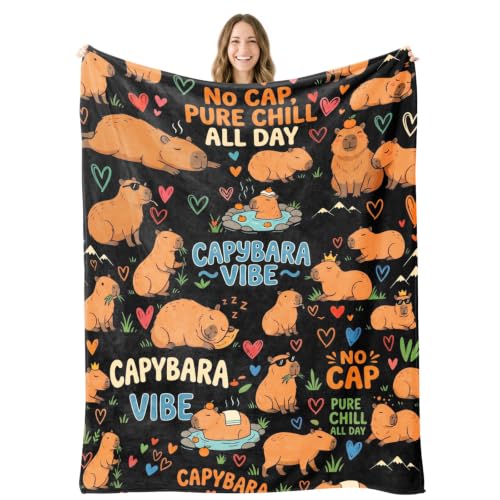 Funny Capybara Throw Blanket – "No Cap, Pure Chill" Gift for Teen Girl, Boy - color: Tk011, size: 60"x50"