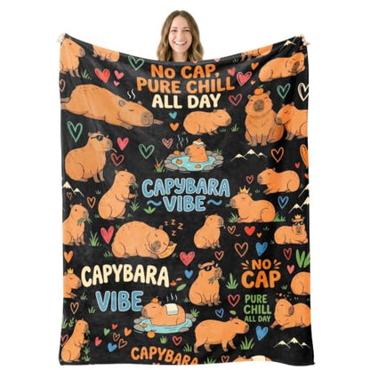 Funny Capybara Throw Blanket – "No Cap, Pure Chill" Gift for Teen Girl, Boy - color: Tk011, size: 60"x50"