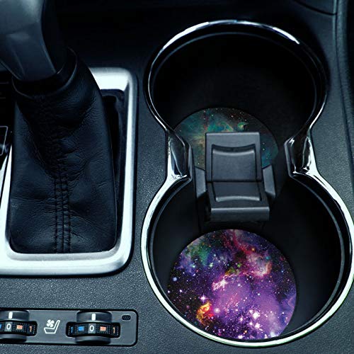 Blue Sky Galaxy Nebula + Purple Nebula Galaxy Design Absorbent Round Fabric Felt Neoprene Car Coasters for Drinks (2.87 inches), 2pcs Set - color: Blue Sky Galaxy Nebula + Purple Galaxy