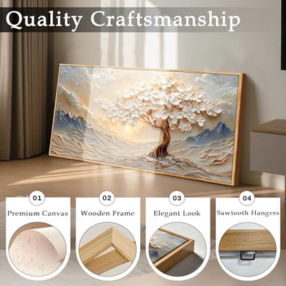 imjiayu Tree of Life Wall Art, Large Framed Mountain Landscape Canvas - color: Mountain Sun Tree, size: 40"L x 20"W