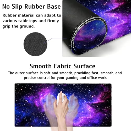 Galaxy Stars Space Mouse Pad,35.4 x 15.7 Inch Large Mouse Mat Non-Slip Rubber Stitched Edges for Writing Desk,Office,Home,Laptop - color: Galaxy Stars Space, size: 35.4L x 15.7W inches