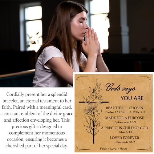 Christian Cross Bracelet for Women Girls, Adjustable Stainless Steel Beaded Cross Bracelets, First Communion Confirmation Easter Religious Bapstim Natural Gemstone Jesus Bracelet Gifts for Her - style: God Says