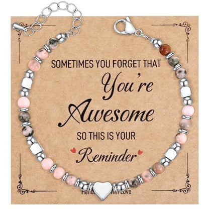 VIBILIA Cross Beaded Bracelets for Women, Birthday Gifts - color: B 4. Heart - Pink Zebra