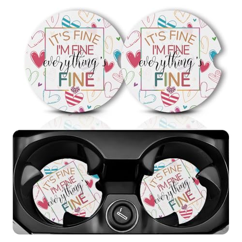 Yonlevres Car Coasters for Cup Holders, 2.75", 2 Pack, I'm Fine - color: I'm Fine
