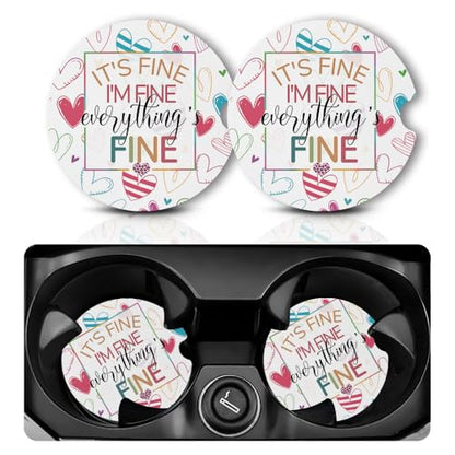 Yonlevres Car Coasters for Cup Holders, 2.75", 2 Pack, I'm Fine - color: I'm Fine