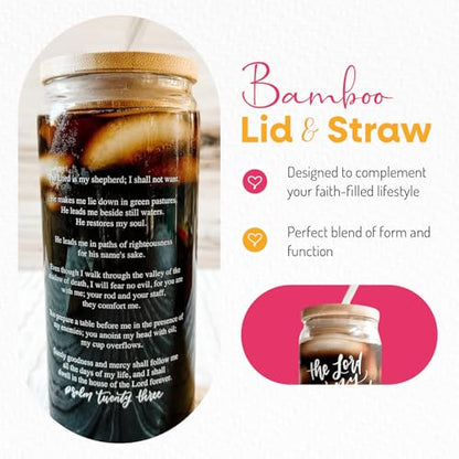 Elly and Grace Christian Tumbler for Women, 20 oz. Bible Verse Tumbler, Christian Cups, Faith Mug, includes lid and straw (Psalm 23-20oz)