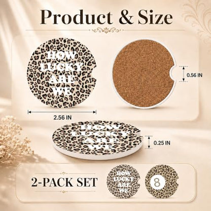 Cheetah Print Car Coasters Set of 2, Retro Car Ceramic Accessories, 30 - color: Cheetah
