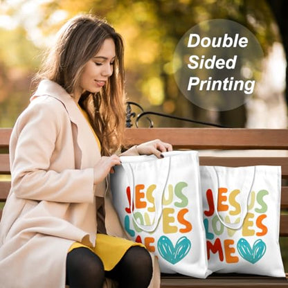 VICBOU Bible Verse Canvas Tote Bag Religious Christian Gifts for Women Men Faith Canvas Tote Reusable Grocery Bag - color: Jesuslovesme