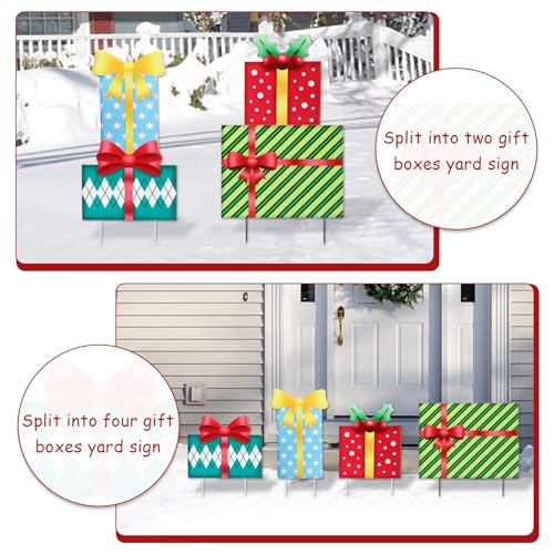 Christmas Yard Sign Decorations Outdoor Christmas Four Gift Boxes Yard Signs with Metal Stakes for Xmas Holiday Party Lawn Sign Garden Decor Outdoor Yard Signs - style: Gift boxes