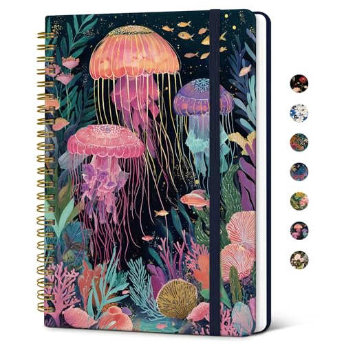 Taja Lined Spiral Journal for Women, A5 Cute Hardcover Notebook for Work - color: F-Jellyfish