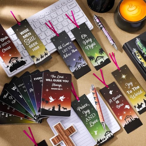 72 Pcs Christian Gifts Bulk Christmas Nativity Bookmark Bible Verse Ballpoint Pen Religious Scripture Notepads Prayer Journal Inspirational Notebook Mini Notepads for Women Men Church Xmas Office