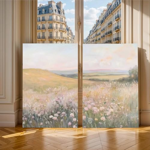 YSDPIC Wildflower Botanical Wall Art Decor 12x16 Inch Set of 2 Landscape Field Wall Art Pictures Farmhouse Prints Landscape Painting Countryside Artwork for Living Room Bedroom Wall Decor - color: Wildflower Field, size: 12"L x 16"W