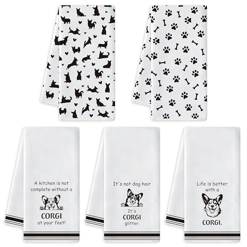 R HORSE Corgi Kitchen Dish Towel Set- 5Pcs Cute Corgi Cleaning Dishcloth Animal Dog Absorbent Bar Quick Dry Hand Towel Tea Towels for Dog Lovers Hostess Bathroom Kitchen Home Decors - color: Corgi B