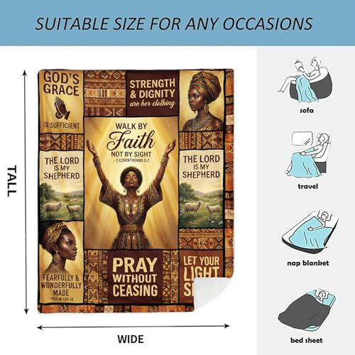 African American Black Girl Women Blanket - Christian Birthday Gifts Blanket- Inspirational Flannel Religious Spiritual Throw Blanket Home Decor 50x60inch - color: Hrmt10