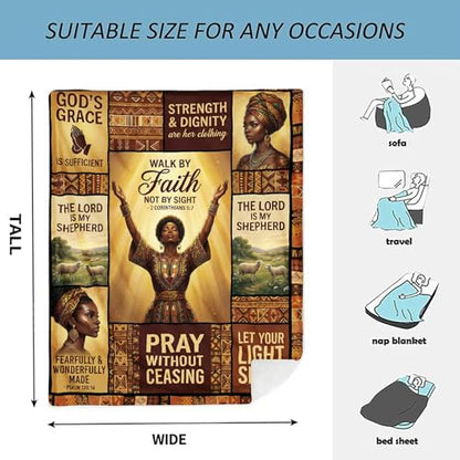 African American Black Girl Women Blanket - Christian Birthday Gifts Blanket- Inspirational Flannel Religious Spiritual Throw Blanket Home Decor 50x60inch - color: Hrmt10