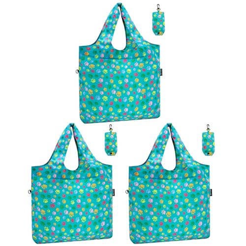 HOLYLUCK Reusable Grocery Bags,Heavy Duty Foldable Shopping Tote Bag (Standard, 3 Green Dog Paw Prints) - color: 3 Green Dog Paw Prints, style: Standard