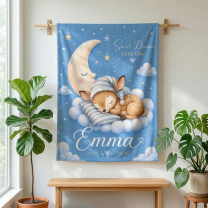 Personalized Baby Blanket With Name, Custom Baby Blankets Gift for Boy Girl - color: Cloud Blue, size: Deer