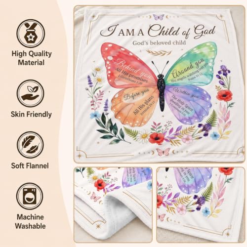 Christian Butterfly Blanket, 50×60in Soft Faith Flannel Blanket - color: Christian Blanket-03