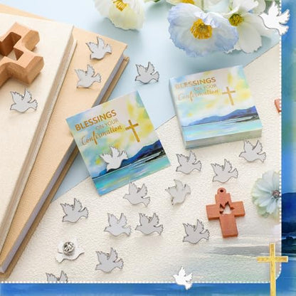 Landical 60 Pcs/30 Sets Confirmation Dove Pins with Blessing Cards