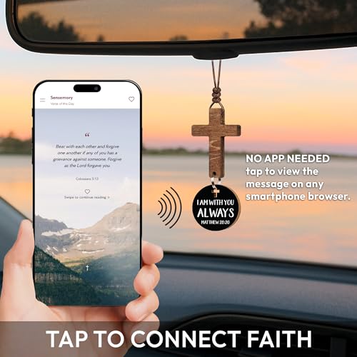 Christian Gifts for Men, Daily Bible Verse Cross for Car Mirror Hanging - color: With You Always (Black)