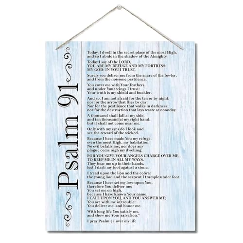 Inspirational Wood Art Signs, Psalms 91 Wall Sign, Hanging Printed Wall Plaque Wood Signs, Bible Verse Print, Christian Scripture for The Home or Office Decor, Christian Wall Decor 10 X 7.8 inch - color: Color 01