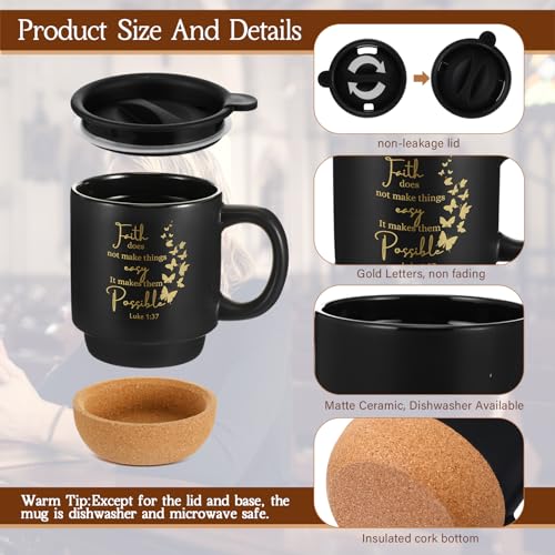 FillTouch 4 Pcs Christian Gifts Ceramic Coffee Mug with Cork Bottom, 15 oz