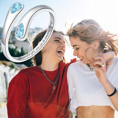 Jinlou Thumb Rings for Women - 925 Sterling Silver Birthstone Open Teardrop Encouragement Adjustable Ring Women Gifts for Teens Mom Birthday Mother's Day St Patricks Day - color: March, style: Beautiful you can do amazing things