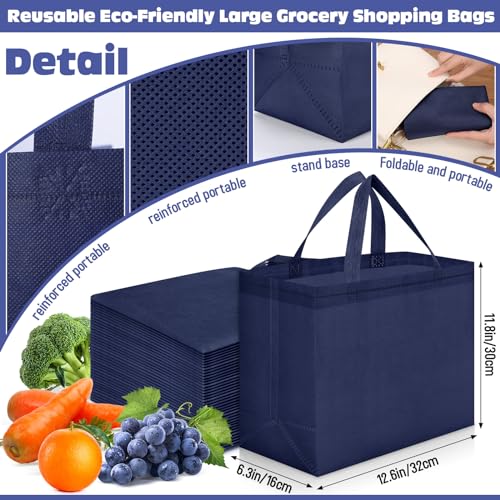 Windyun Reusable Grocery Bags Non Woven with Handles - color: Navy Blue