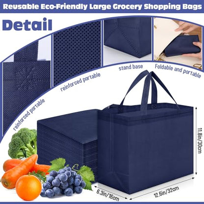 Windyun Reusable Grocery Bags Non Woven with Handles - color: Navy Blue