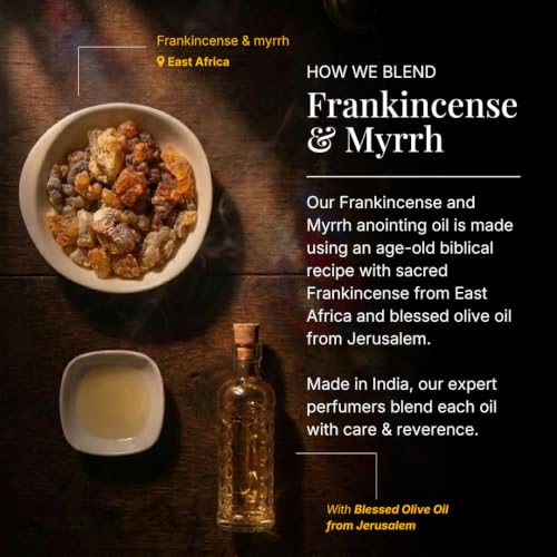 Rose of Sharon & Frankincense & Myrrh Anointing Oil Pack | Blessings from The Holy Lands | Blessed from Jerusalem | Christian Gifts | Biblical Spices | 2 x 9ml Each