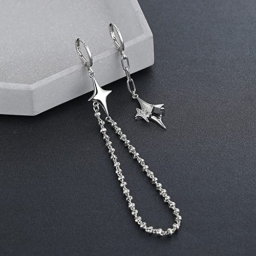 Cross Star Dangling Hoop Earrings for Women Sterling Silver Plated Crystal Cubic Zirconia Tiny beaded ball Chain Link Dangle Drop Charm Huggie Hoops Asymmetrical Tassel Earring Dainty Jewelry Gifts Hypoallergenic