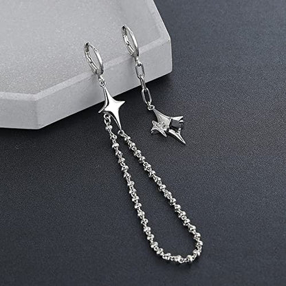 Cross Star Dangling Hoop Earrings for Women Sterling Silver Plated Crystal Cubic Zirconia Tiny beaded ball Chain Link Dangle Drop Charm Huggie Hoops Asymmetrical Tassel Earring Dainty Jewelry Gifts Hypoallergenic