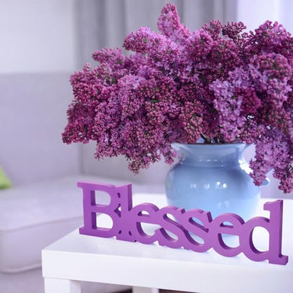 Blulu Blessed Letter Table Sign Wooden Blessed Standing Sign,Purple - color: Purple