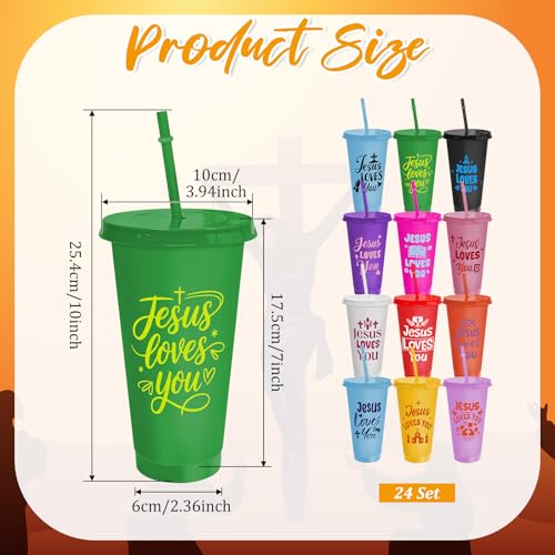 Cinrobiye 24 Pcs Christian Tumblers Bulk 24 oz Bible Verse Cups with Lids and Straws Religious Drink Cups for Church Gifts VBS Gifts Sunday School Events Faith-Based Party Favors
