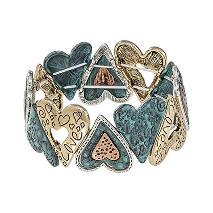 Madison Tyler Religious Prayer Bracelet For Women - style: Gold Plated/Silver Plated/Rose Gold Plated Patina Turquoise Stretch Heart Love Bracelet