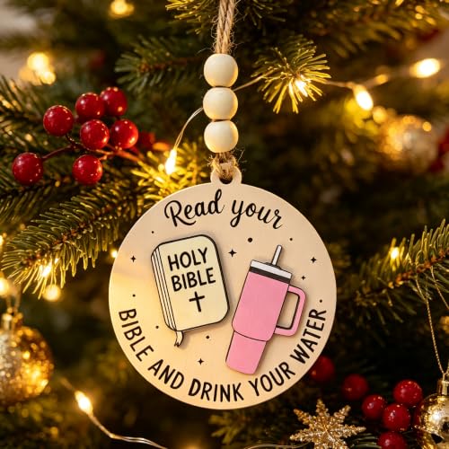 Christian Christmas Ornament, Wooden Bible and Water Bottle Tree Decoration - color: Bible & Water Bottle