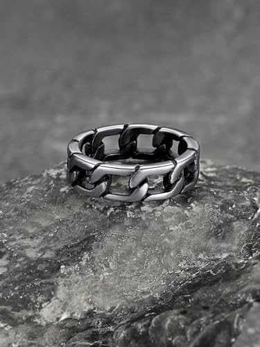 U7 Stainless Steel Mens Rings,7mm Gold/Black/Silver Chain Rings Fidget Spinner Ring Anxiety Ring for Men Women,Size 6-14 - color: Retro Grey
