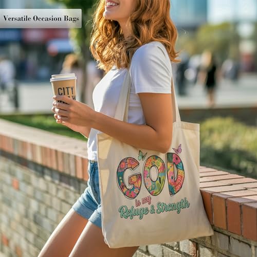 Christian Tote Bag for Women, Church Bible Canvas Bag with Inner Pocket for Churchgoers - color: Pink