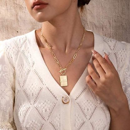 Robaice 14K Gold Plated Toggle Cross Necklace for Women - color: B Gold: GOD IS IN CONTROL