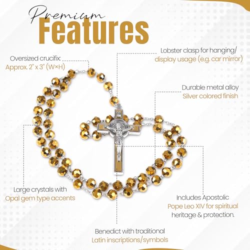 SANCTUM VERITAS Catholic Rosary Necklace | Large Italian Prayer Beads, Gift - style: Gold Crystal