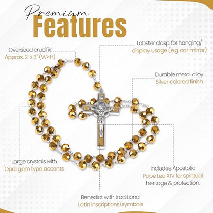 SANCTUM VERITAS Catholic Rosary Necklace | Large Italian Prayer Beads, Gift - style: Gold Crystal