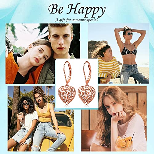 S925 Sterling Silver Heart Dangle Drop Earrings for Women Jewelry Gift - style: Heart Cross Rose